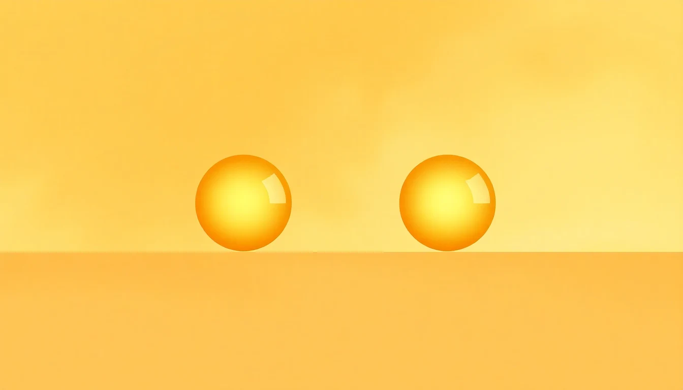 Zwei gleich große, sanft leuchtende goldene Kugeln stehen auf gleicher Höhe